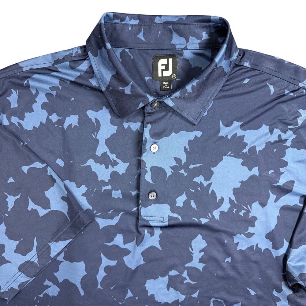 FootJoy FJ Men's 2XL Golf Polo Shirt Blue Floral Camo Potomac Shores Golf Club